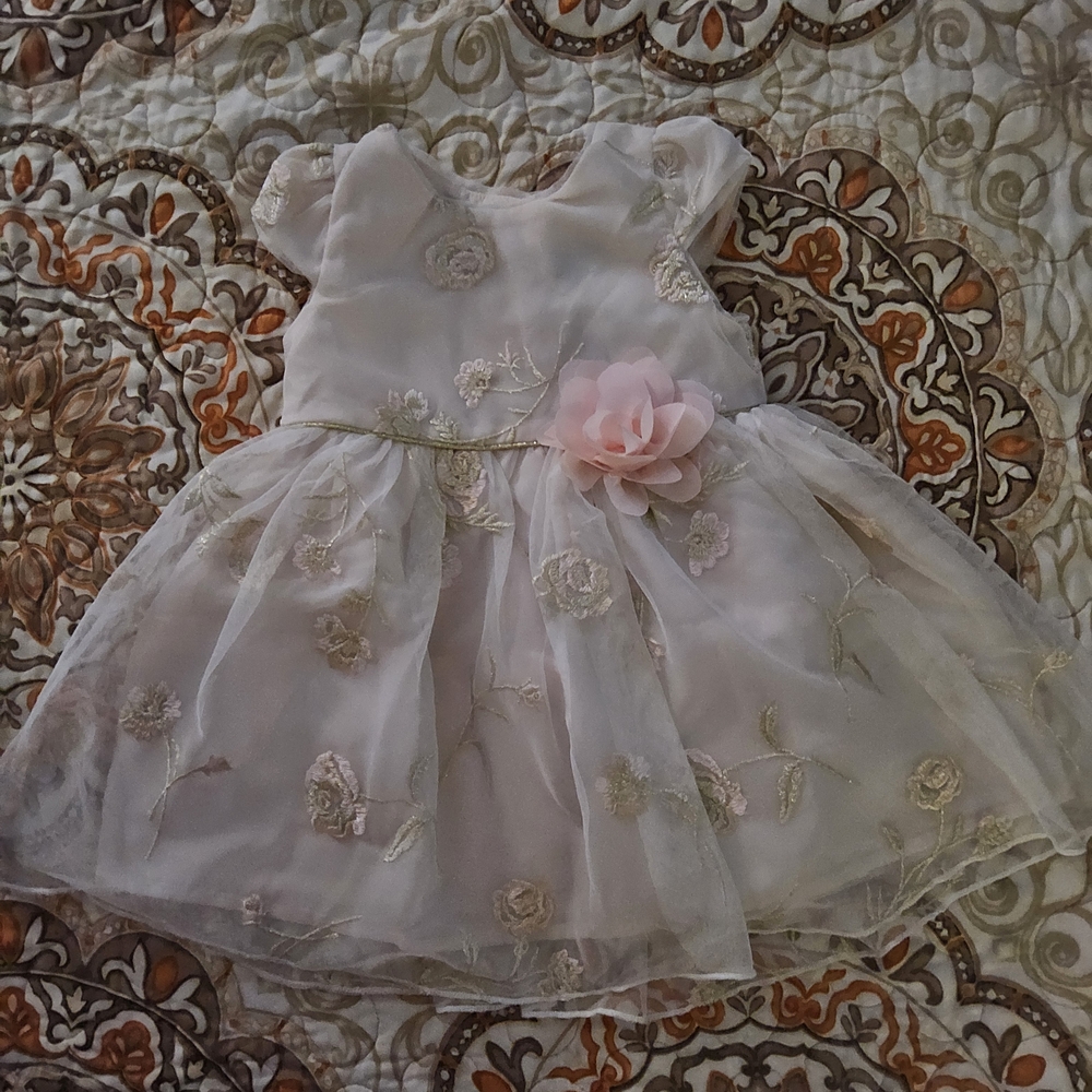 lilt Pink and Gold Floral Tulle Party Dress for Girls